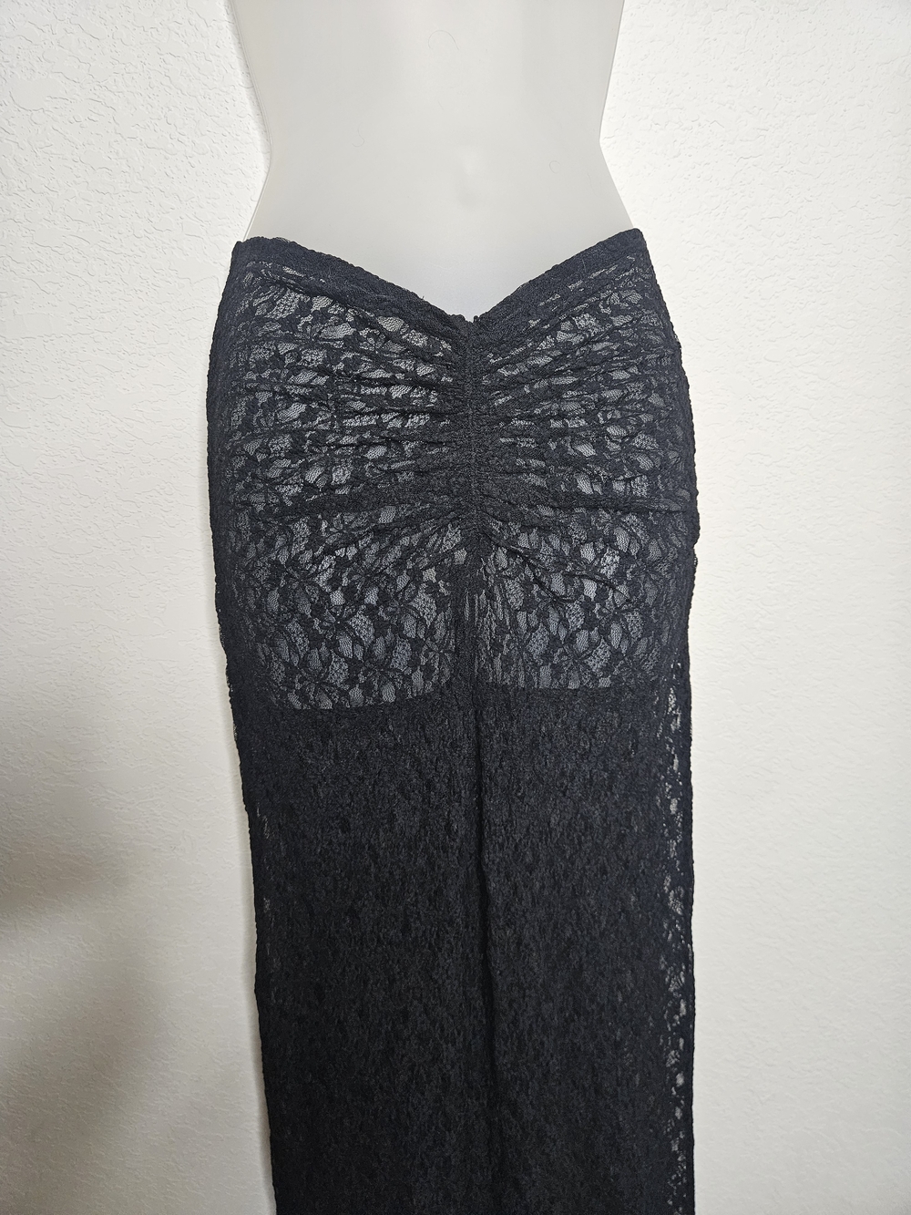 Naked Wardrobe Black Sheer Lace Maxi Skirt Ruched High Waist Size S - Picture 3 of 7